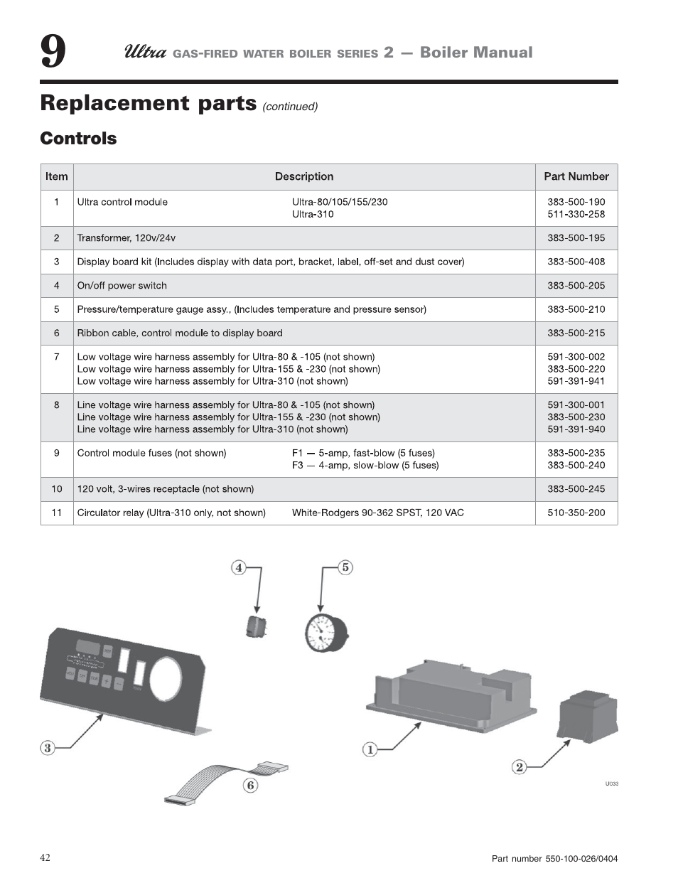 Replacement parts | Ultra electronic -155 User Manual | Page 42 / 44