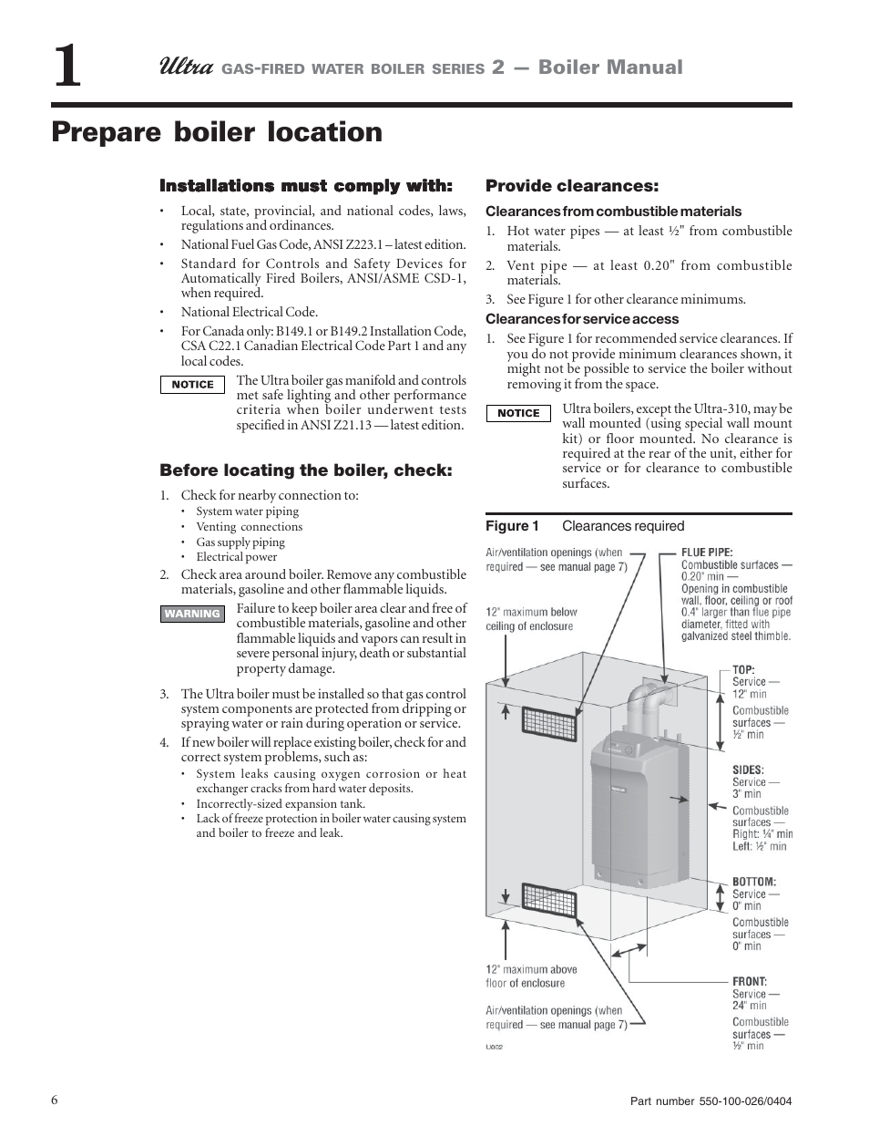 Prepare boiler location, 2 — boiler manual | Ultra electronic -155 User Manual | Page 6 / 44