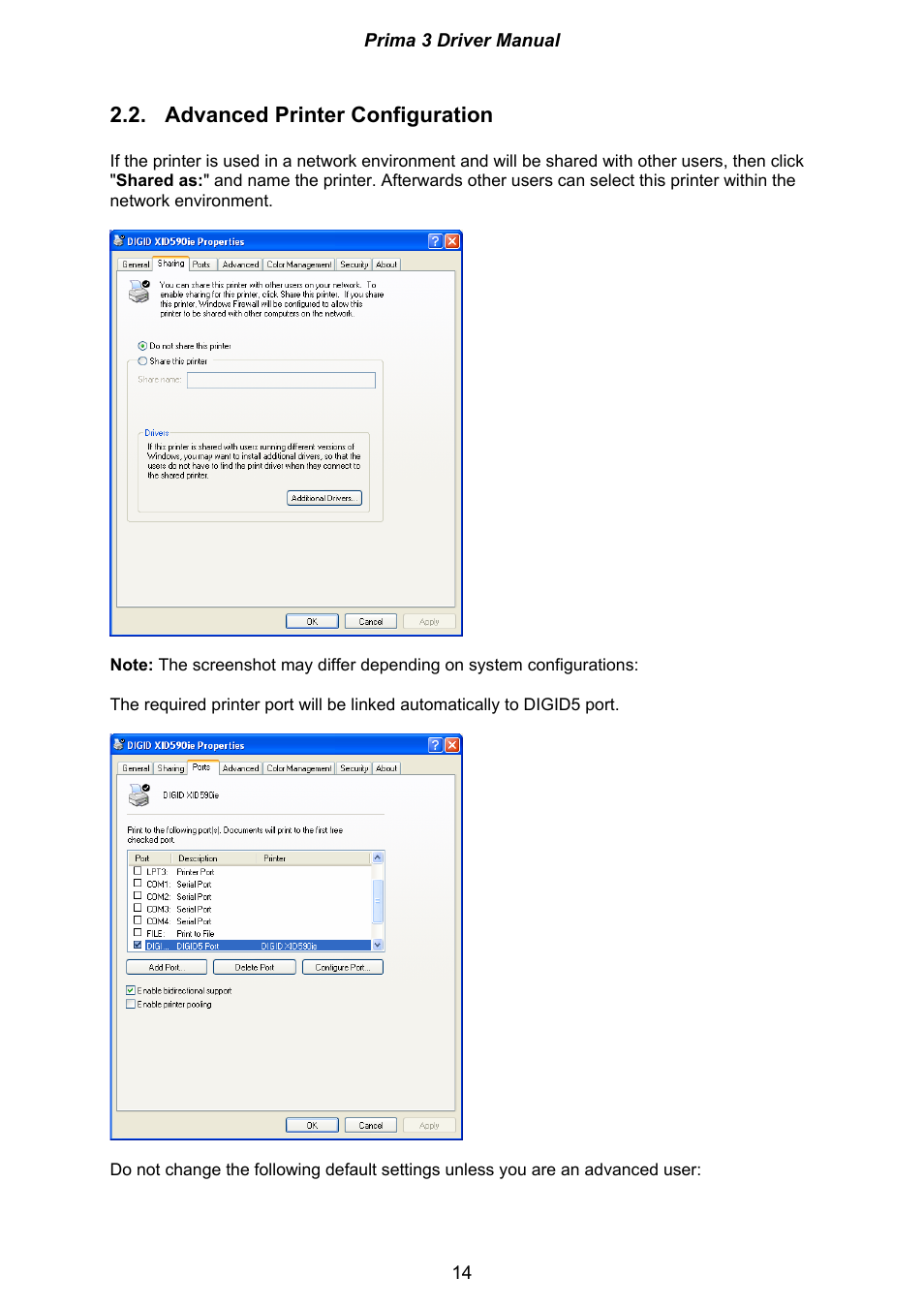 Advanced printer configuration | Ultra electronic Prima 3 XID590ie User Manual | Page 14 / 82