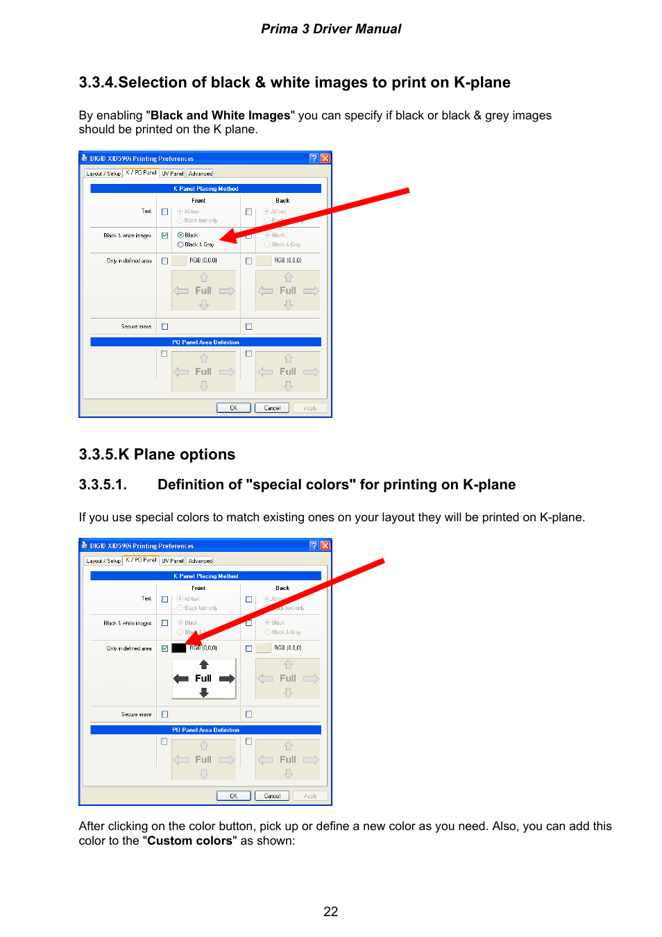 K plane options | Ultra electronic Prima 3 XID590ie User Manual | Page 22 / 82