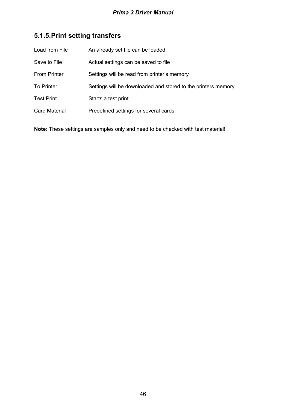 Print setting transfers | Ultra electronic Prima 3 XID590ie User Manual | Page 46 / 82