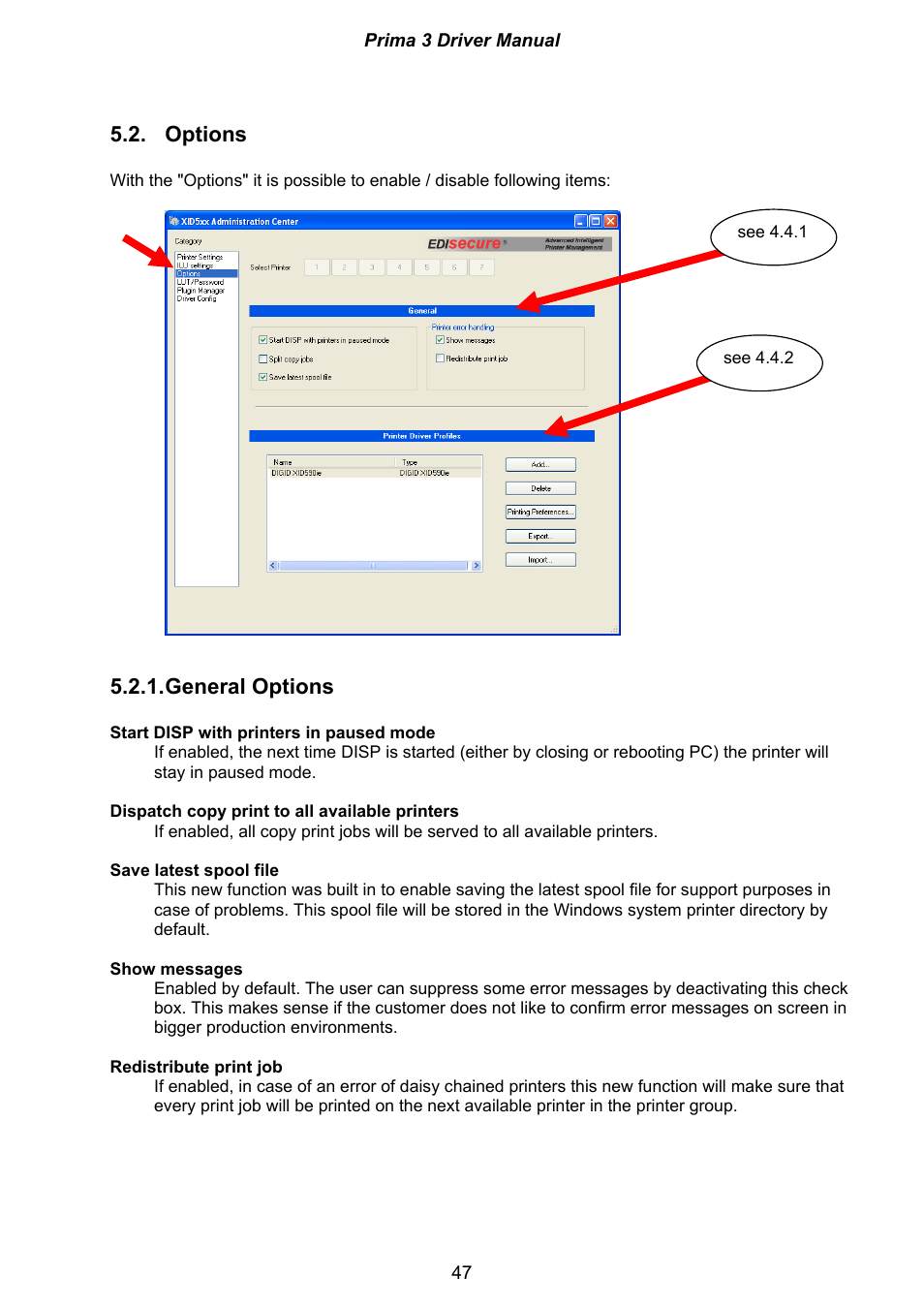 Options, General options | Ultra electronic Prima 3 XID590ie User Manual | Page 47 / 82
