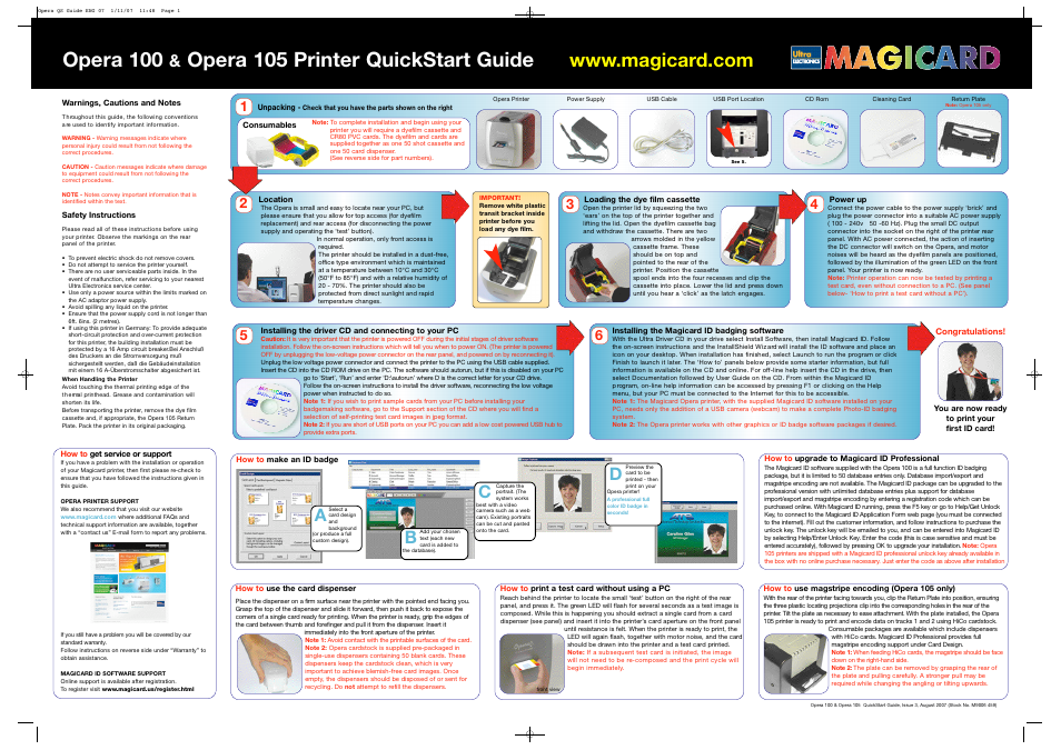Ultra electronic Magicard Opera 100 User Manual | 2 pages