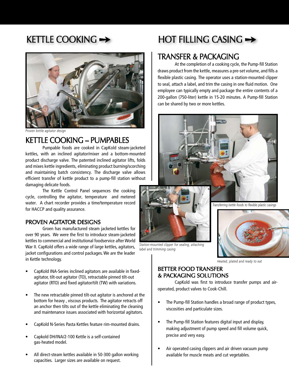 Cook-chill production systems at a glance, Kettle cooking, Hot filling casing | Kettle cooking – pumpables, Transfer & packaging | Unified Brands Cook-Chill Production Systems User Manual | Page 5 / 8