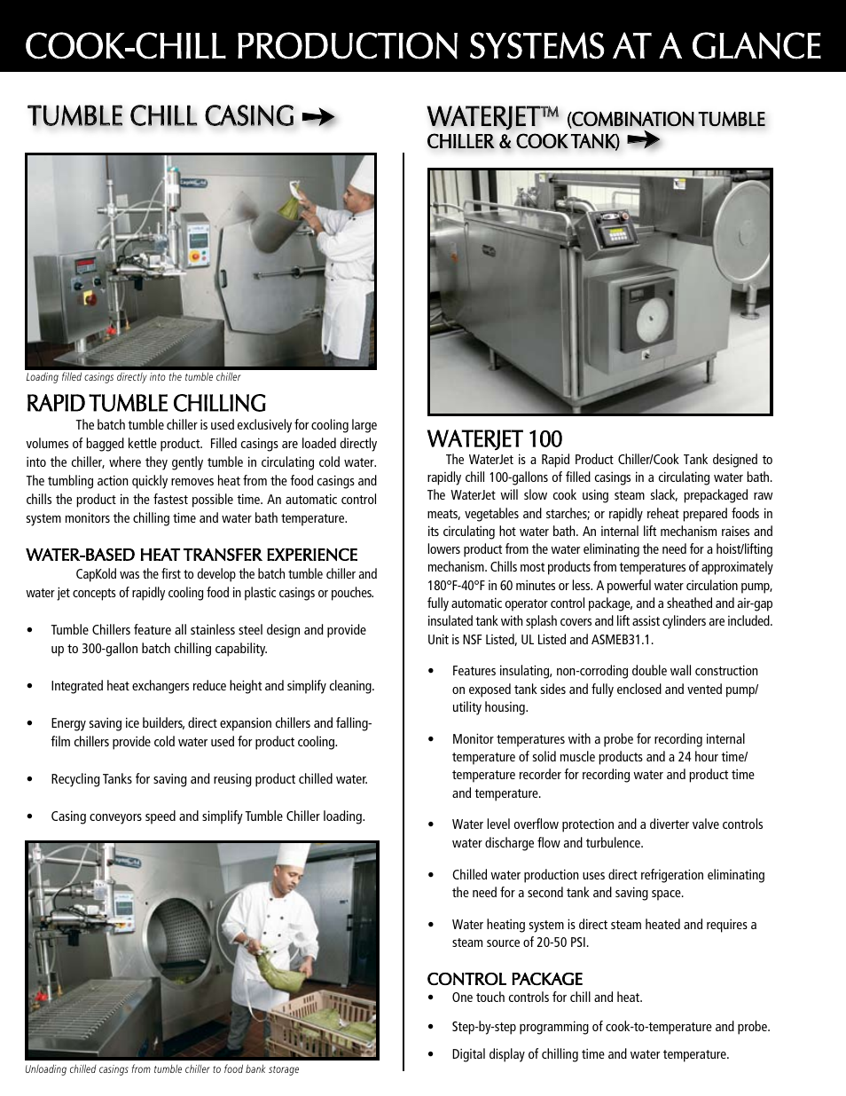 Cook-chill production systems at a glance, Tumble chill casing, Waterjet | Rapid tumble chilling, Waterjet 100 | Unified Brands Cook-Chill Production Systems User Manual | Page 6 / 8