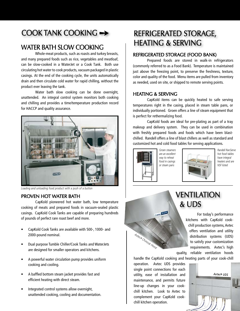 Cook-chill production systems at a glance, Cook tank cooking, Refrigerated storage, heating & serving | Ventilation & uds, Water bath slow cooking | Unified Brands Cook-Chill Production Systems User Manual | Page 7 / 8