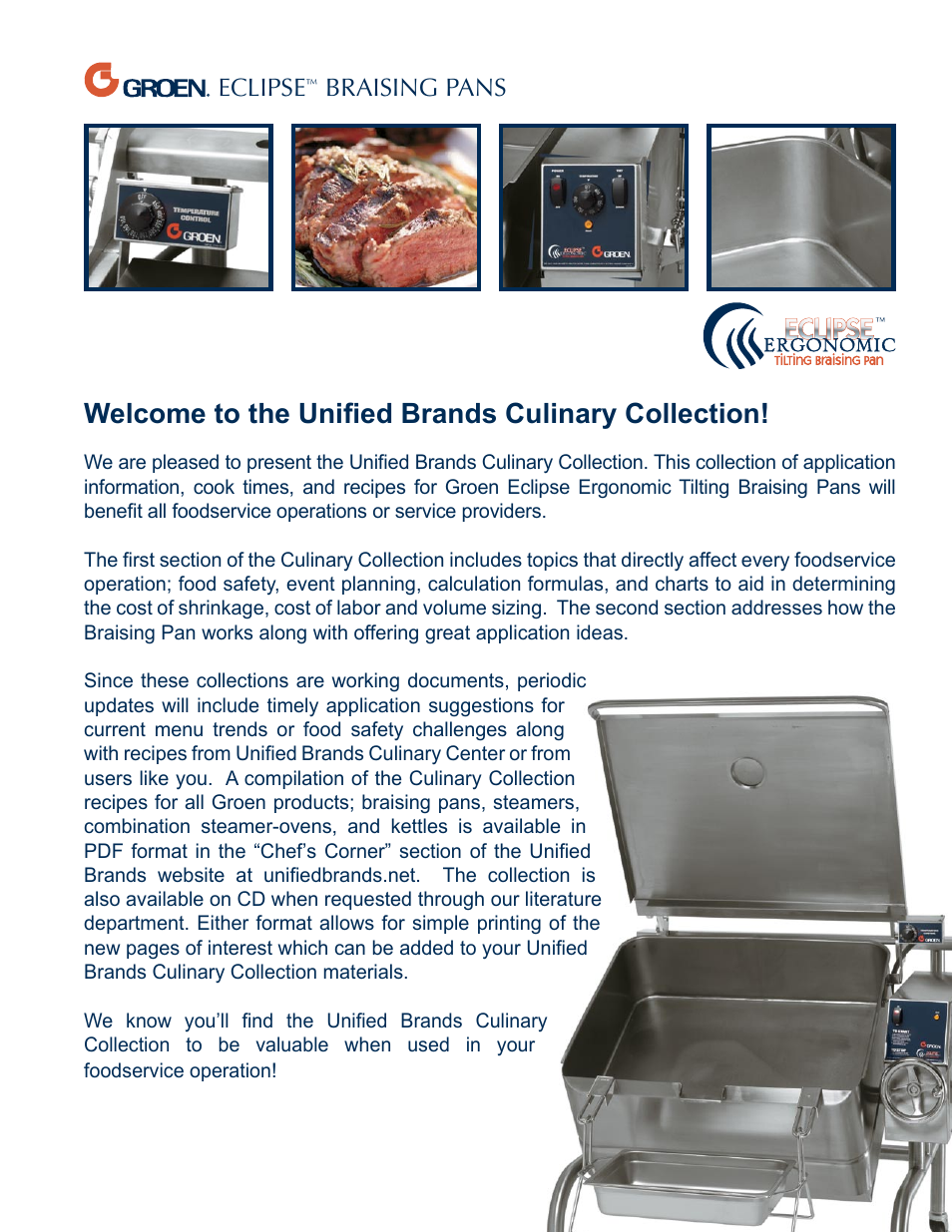 Welcome to the unified brands culinary collection, Eclipse, Braising pans | Unified Brands Groen Braising Pan User Manual | Page 3 / 80