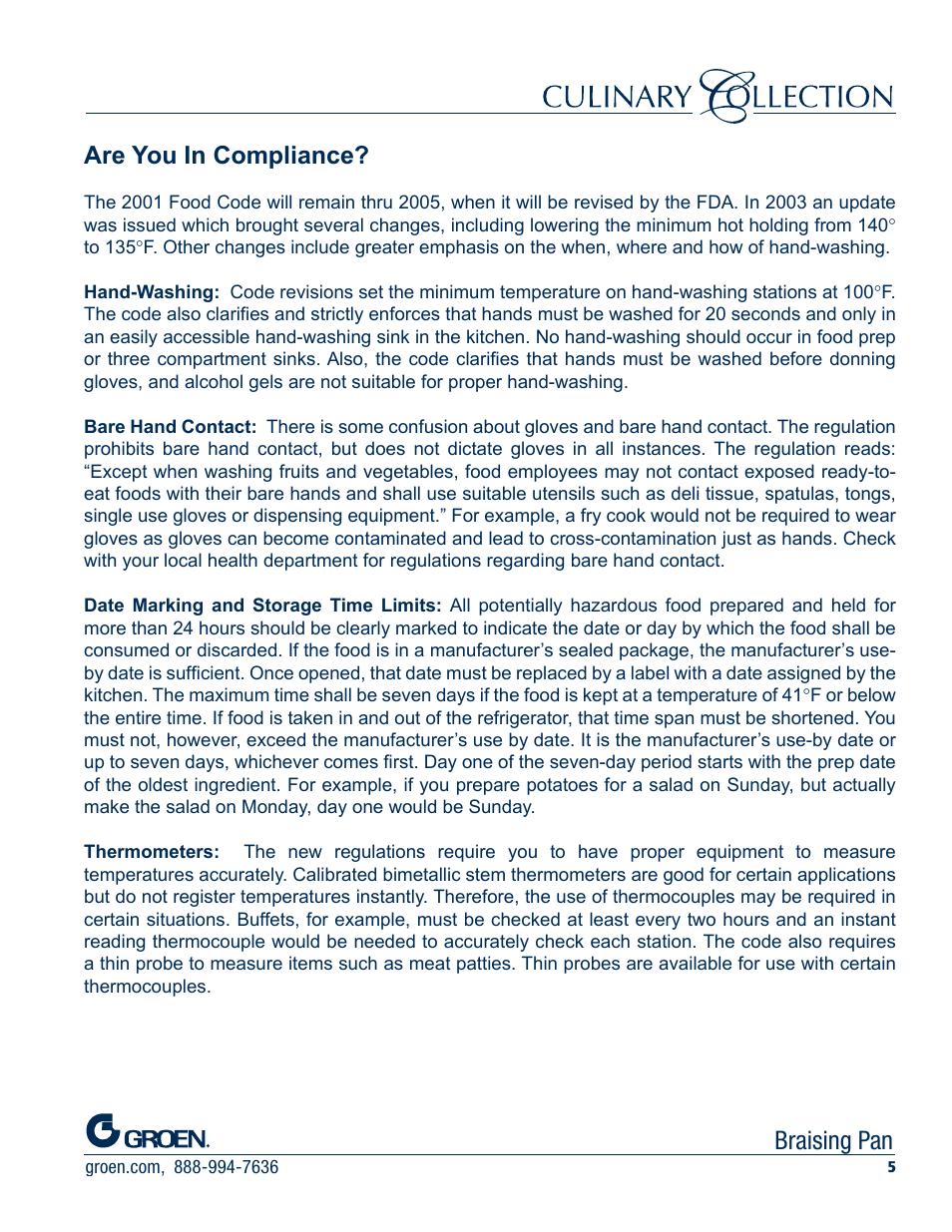 Kettle, Braising pan, Steamer | Convection combo steamer oven, Are you in compliance | Unified Brands Groen Braising Pan User Manual | Page 5 / 80