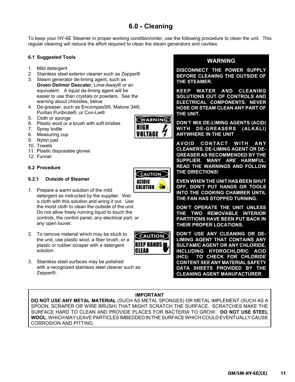 Om/sm-hy-6e(ce), 0 - cleaning | Unified Brands HYPERSTEAM HY-6E(CE) User Manual | Page 11 / 34