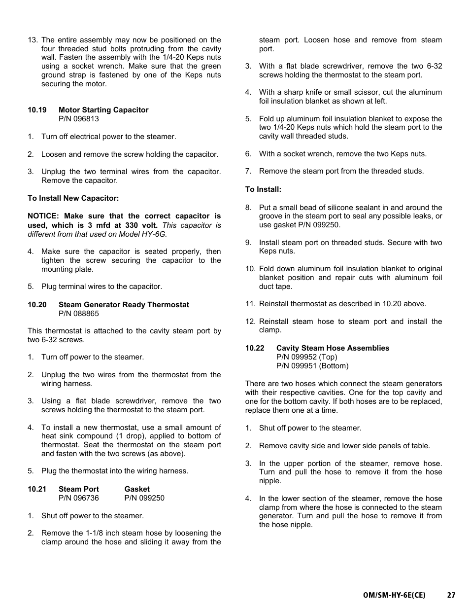 Om/sm-hy-6e(ce) | Unified Brands HYPERSTEAM HY-6E(CE) User Manual | Page 27 / 34