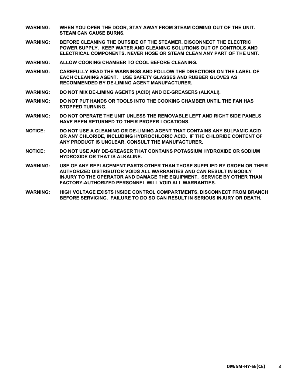 Om/sm-hy-6e(ce) | Unified Brands HYPERSTEAM HY-6E(CE) User Manual | Page 3 / 34