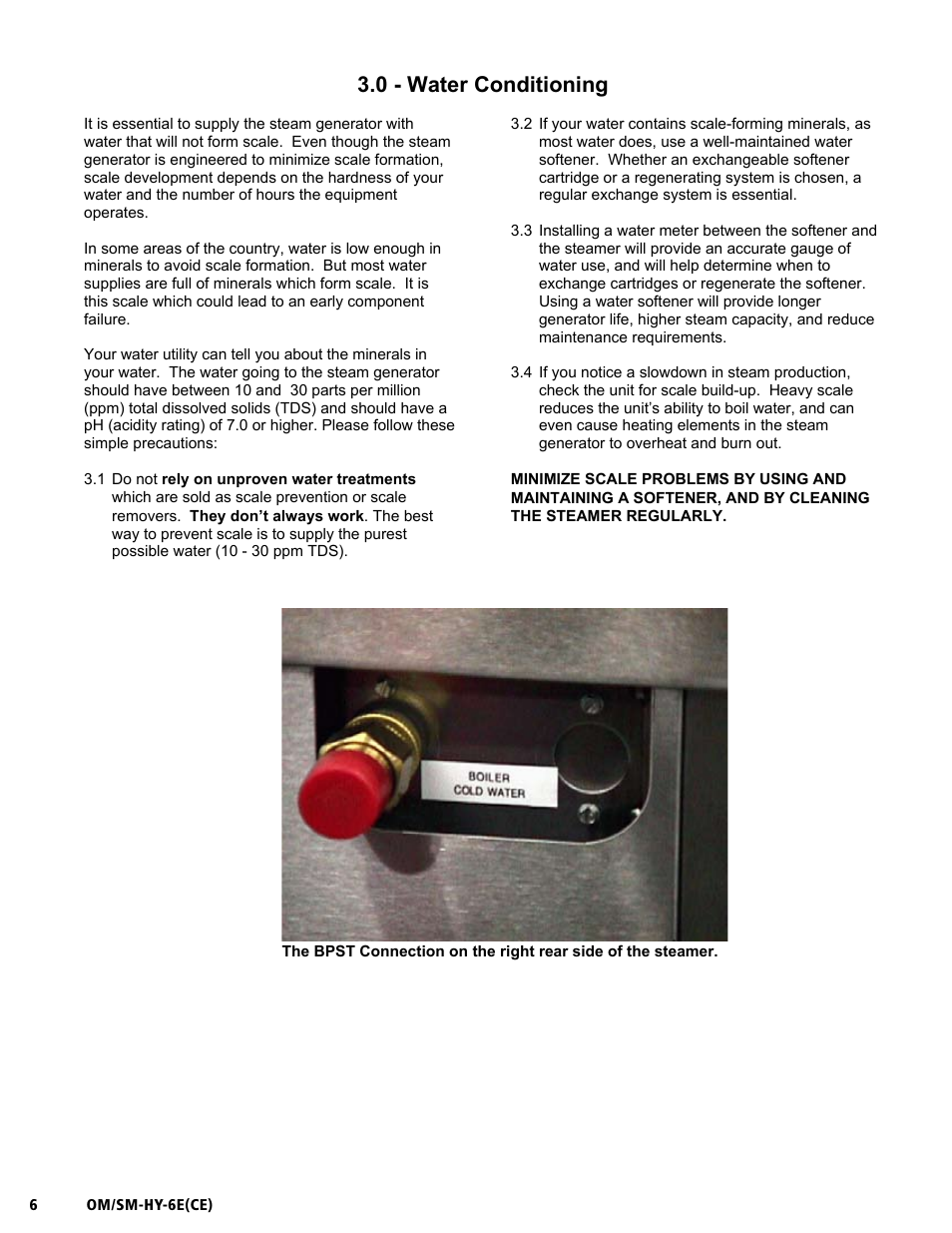 Om/sm-hy-6e(ce), 0 - water conditioning | Unified Brands HYPERSTEAM HY-6E(CE) User Manual | Page 6 / 34