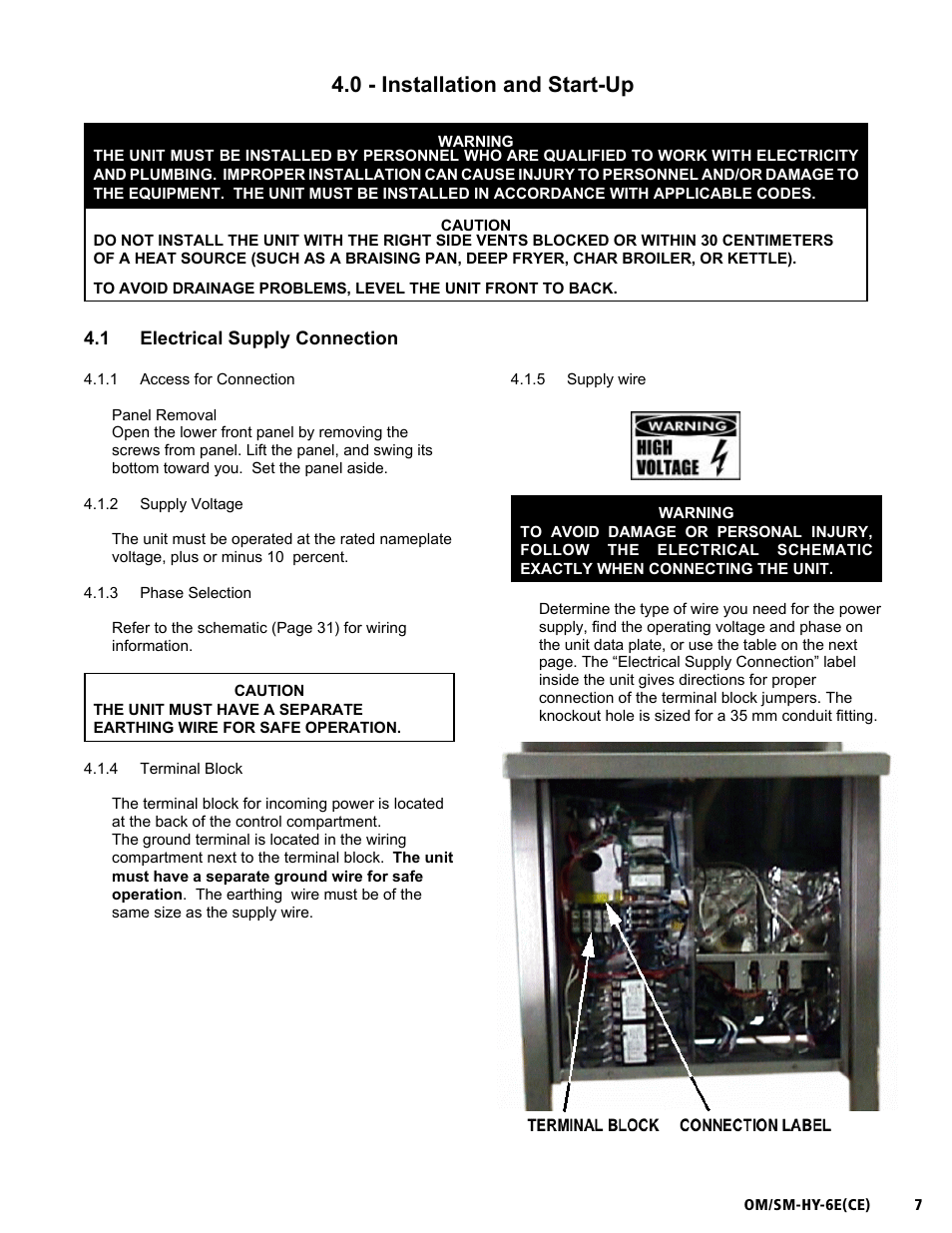 Om/sm-hy-6e(ce), 0 - installation and start-up | Unified Brands HYPERSTEAM HY-6E(CE) User Manual | Page 7 / 34