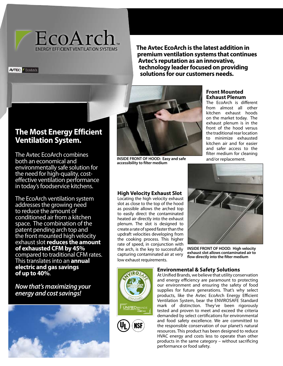 The most energy efficient ventilation system, Now that’s maximizing your energy and cost savings | Unified Brands Energy Efficient Ventilation Systems EcoArch User Manual | Page 2 / 4