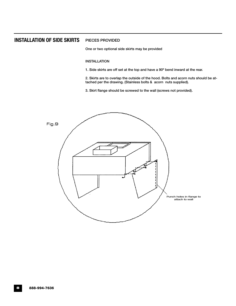 Installation of side skirts | Unified Brands Kitchen Ventilation Systems User Manual | Page 10 / 16