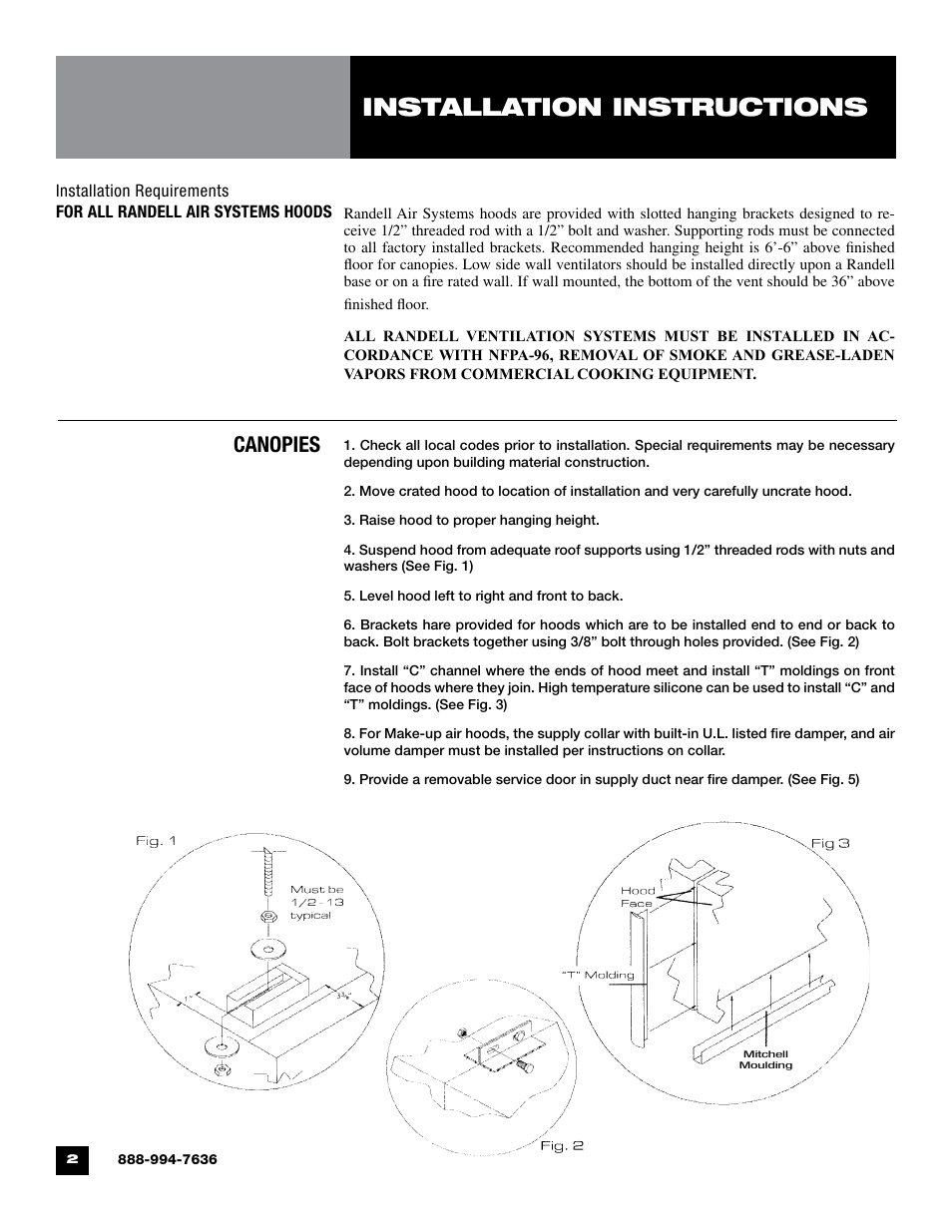 Installation instructions, Canopies | Unified Brands Kitchen Ventilation Systems User Manual | Page 4 / 16