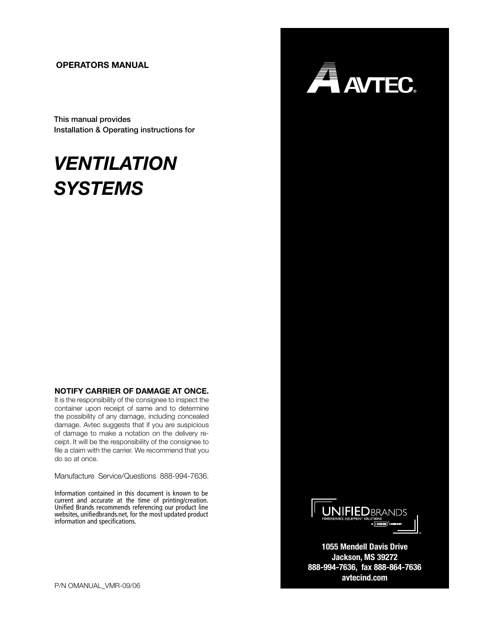 Unified Brands VENTILATION SYSTEMS User Manual | 33 pages