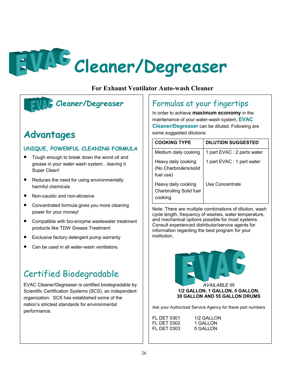Cleaner/degreaser, Advantages, Certified biodegradable | Formulas at your fingertips | Unified Brands VENTILATION SYSTEMS User Manual | Page 29 / 33