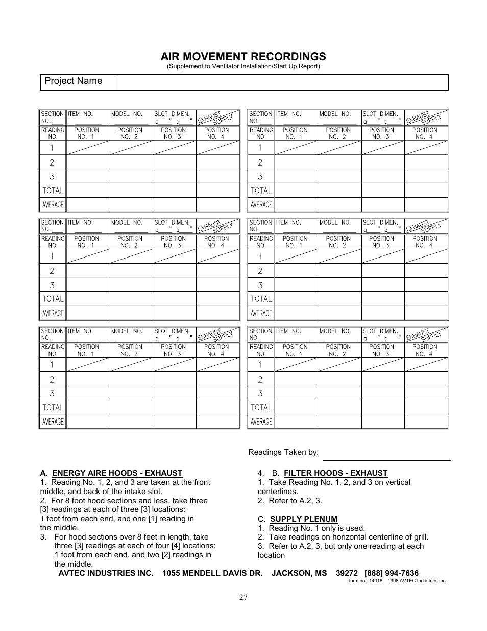 Air movement recordings | Unified Brands VENTILATION SYSTEMS User Manual | Page 30 / 33