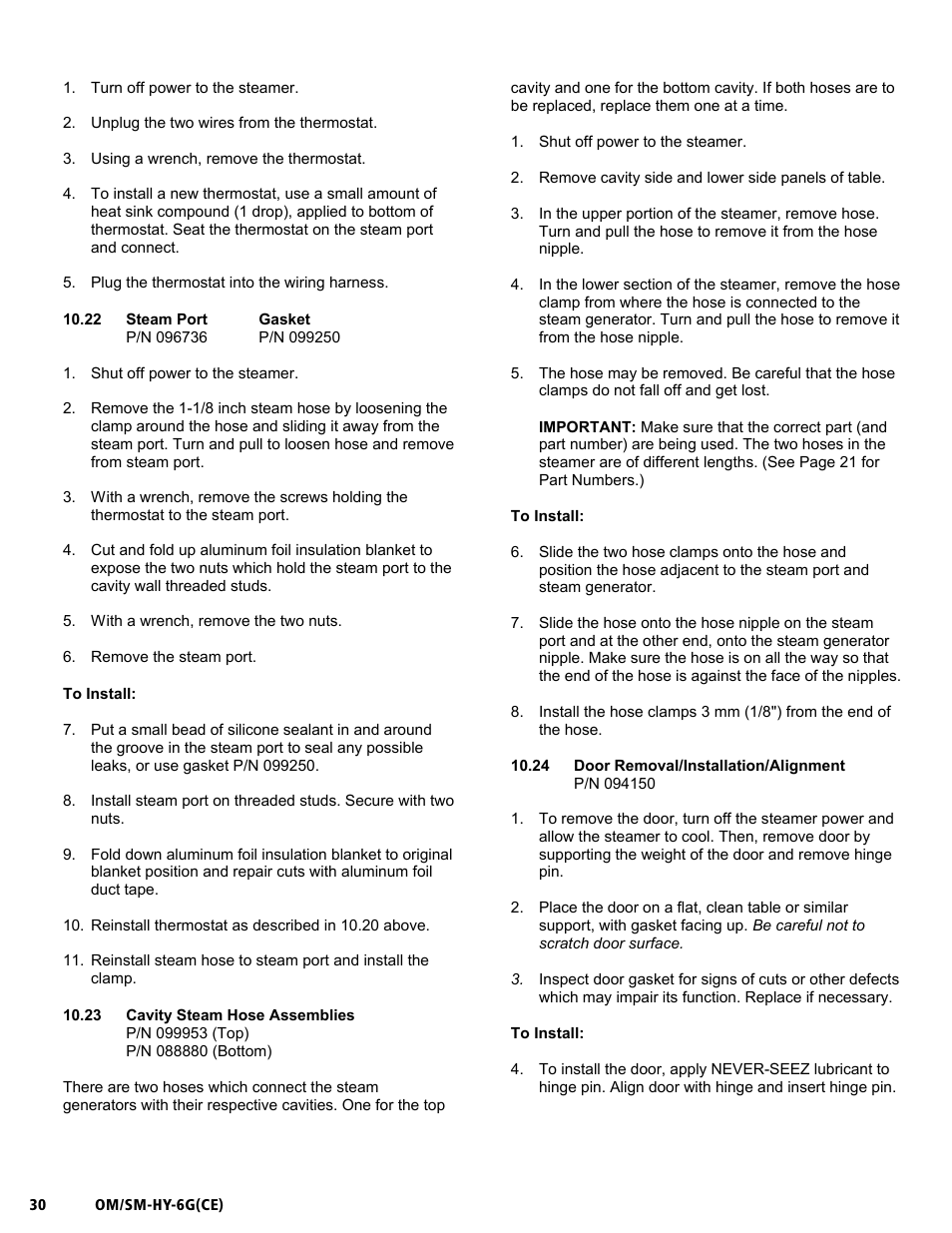 Om/sm-hy-6g(ce) | Unified Brands HYPERSTEAM HY-6G(CE) User Manual | Page 30 / 37