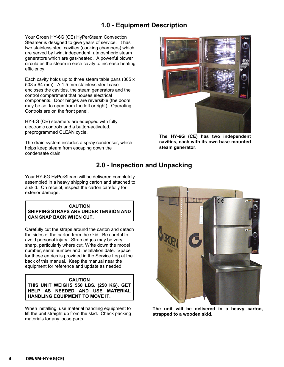 Om/sm-hy-6g(ce), 0 - equipment description, 0 - inspection and unpacking | Unified Brands HYPERSTEAM HY-6G(CE) User Manual | Page 4 / 37