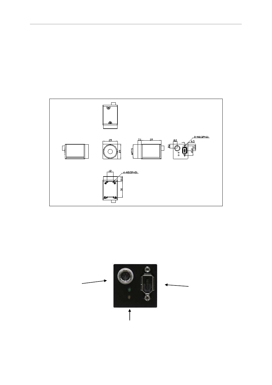 Dimensions and description, Camera interface | Unibrain 830 User Manual | Page 8 / 73