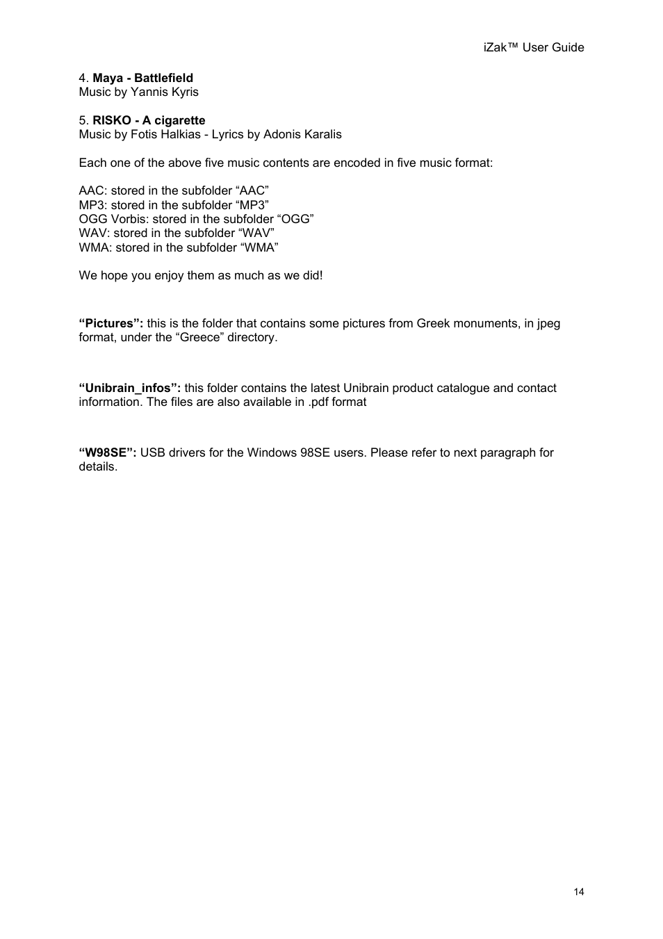 Unibrain iZak User Manual | Page 14 / 42