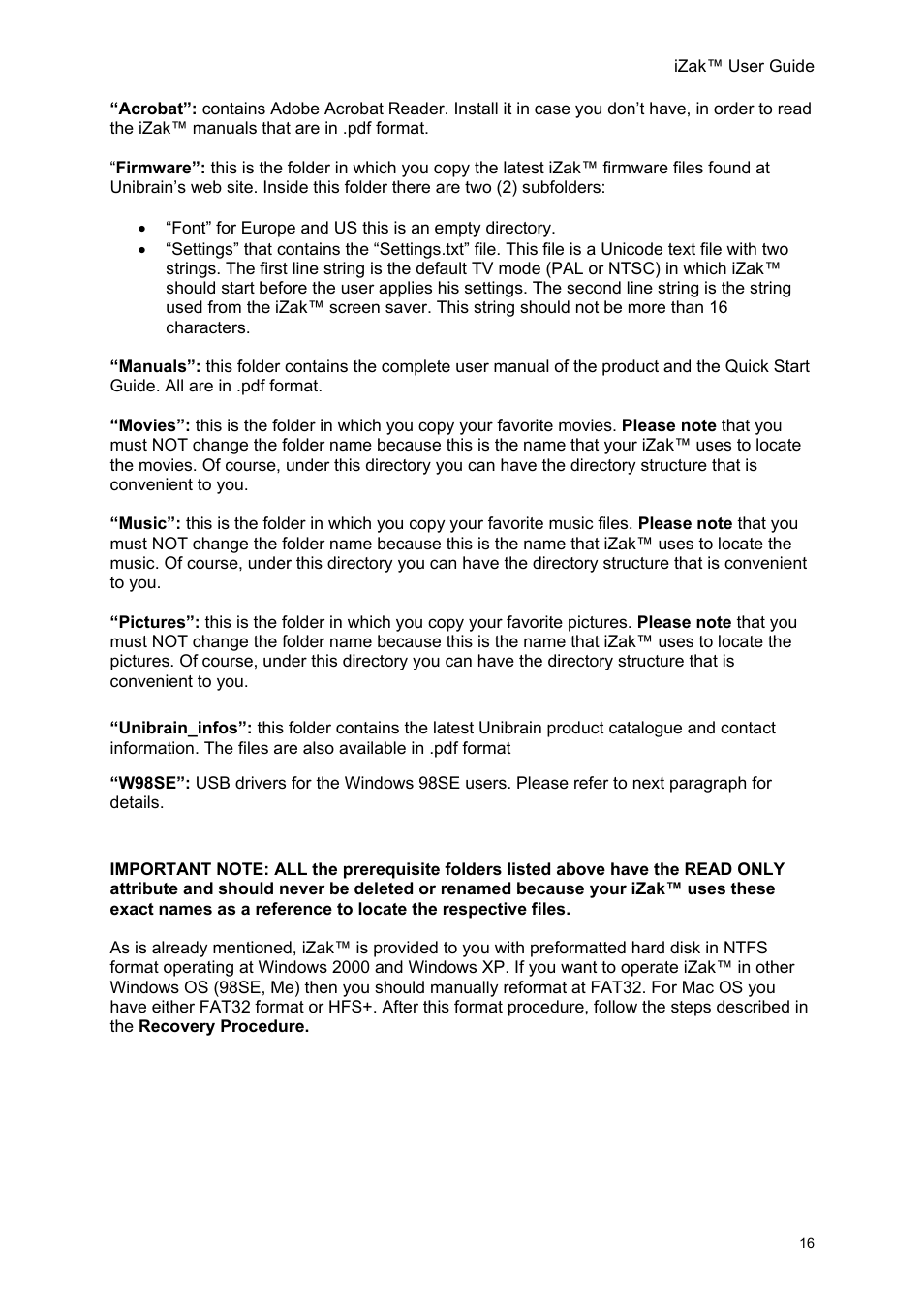 Unibrain iZak User Manual | Page 16 / 42