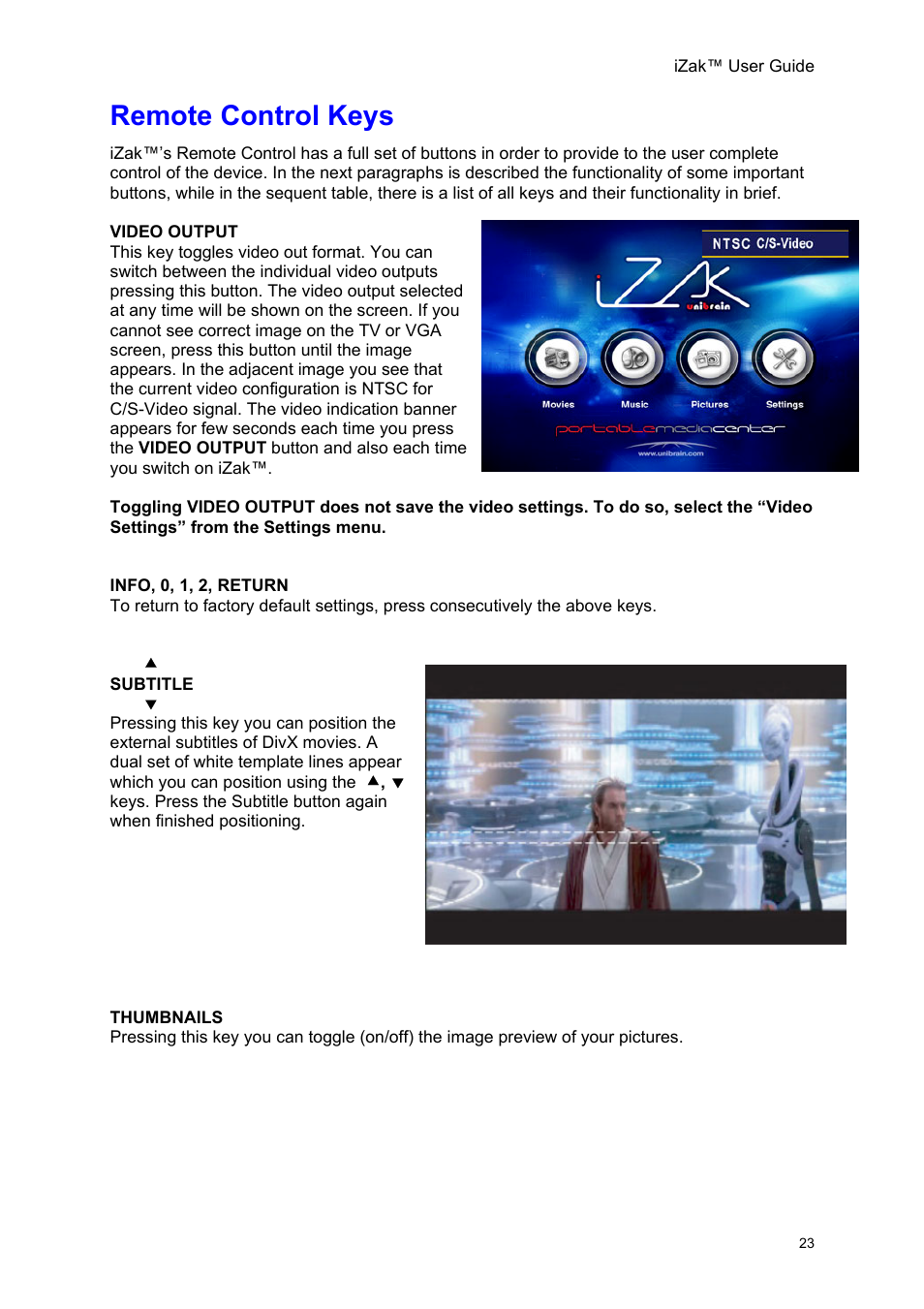 Remote control keys, Emote, Ontrol | Unibrain iZak User Manual | Page 23 / 42