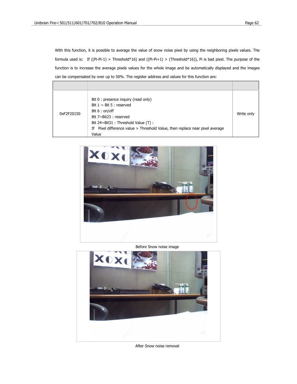 One pixel ‘snow noise’ removal | Unibrain 501 User Manual | Page 70 / 82