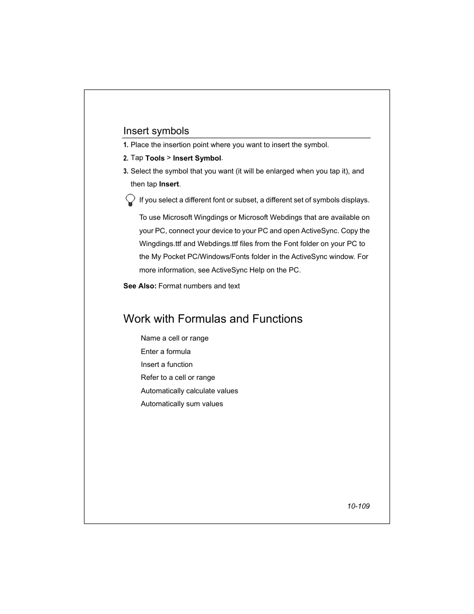 Work with formulas and functions, Insert symbols | Unitech PA950 User Manual | Page 109 / 204