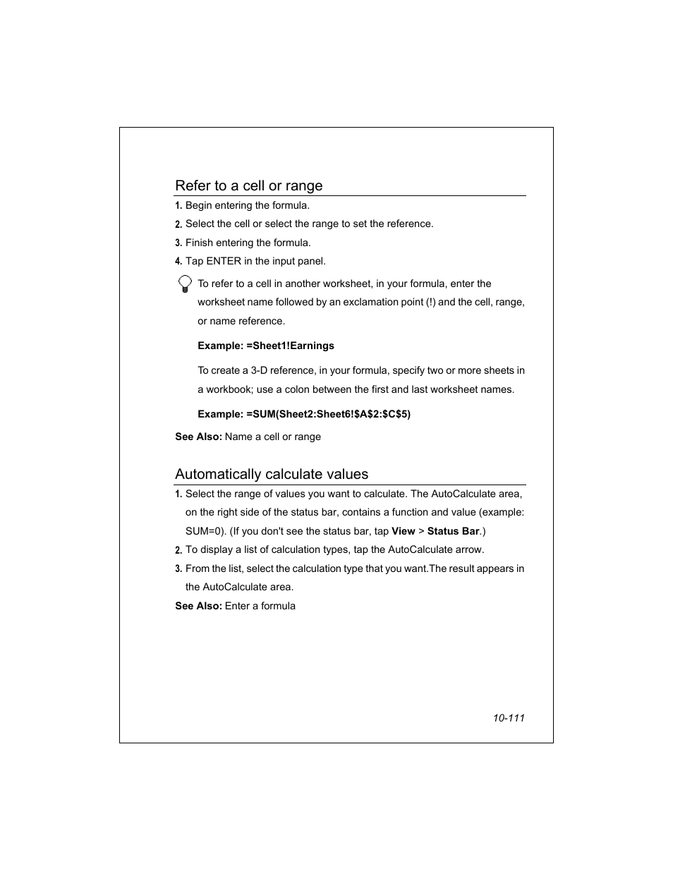 Refer to a cell or range, Automatically calculate values | Unitech PA950 User Manual | Page 111 / 204