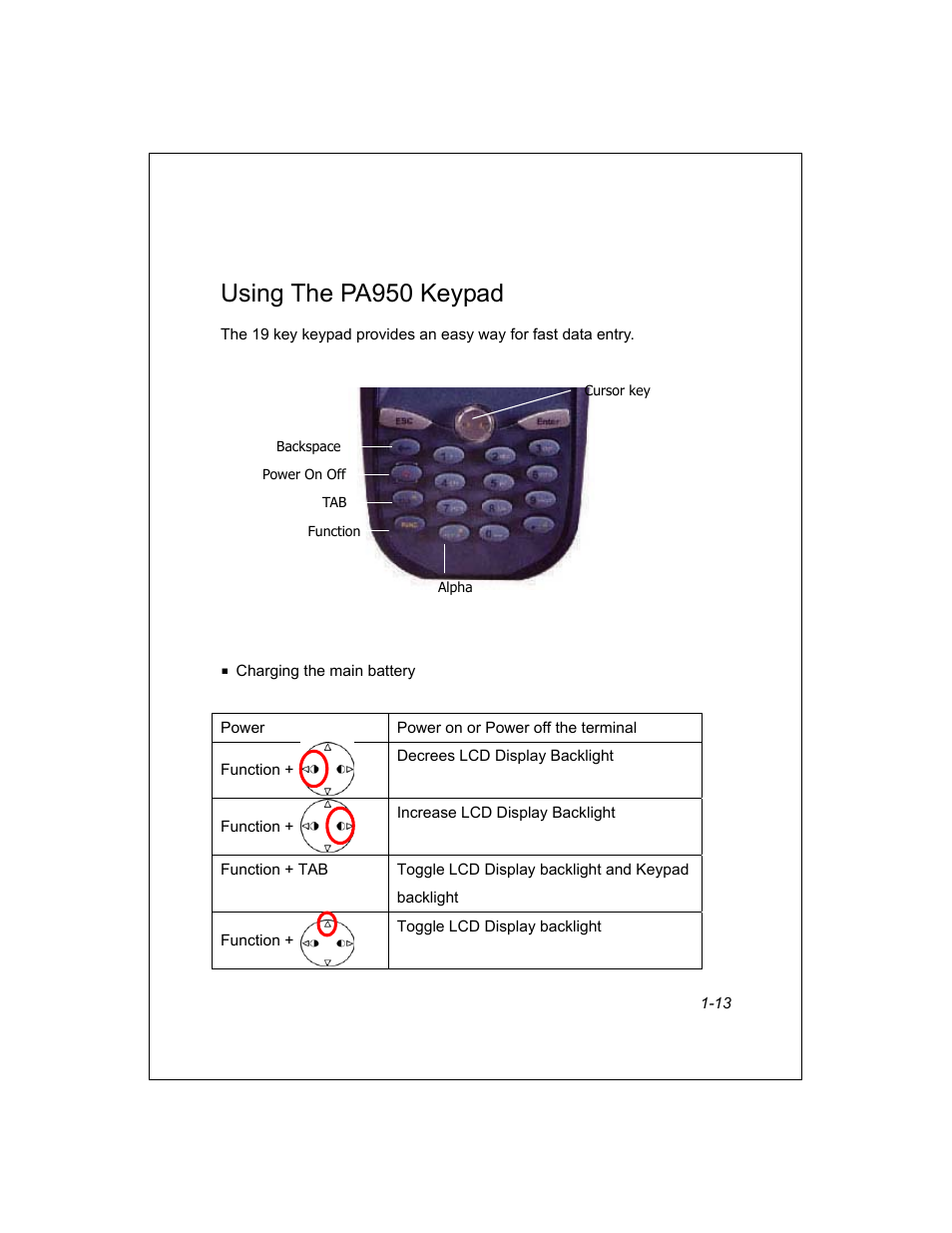 Using the pa950 keypad | Unitech PA950 User Manual | Page 13 / 204