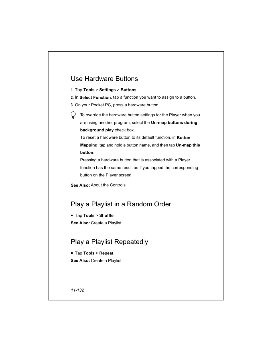 Use hardware buttons, Play a playlist in a random order, Play a playlist repeatedly | Unitech PA950 User Manual | Page 132 / 204