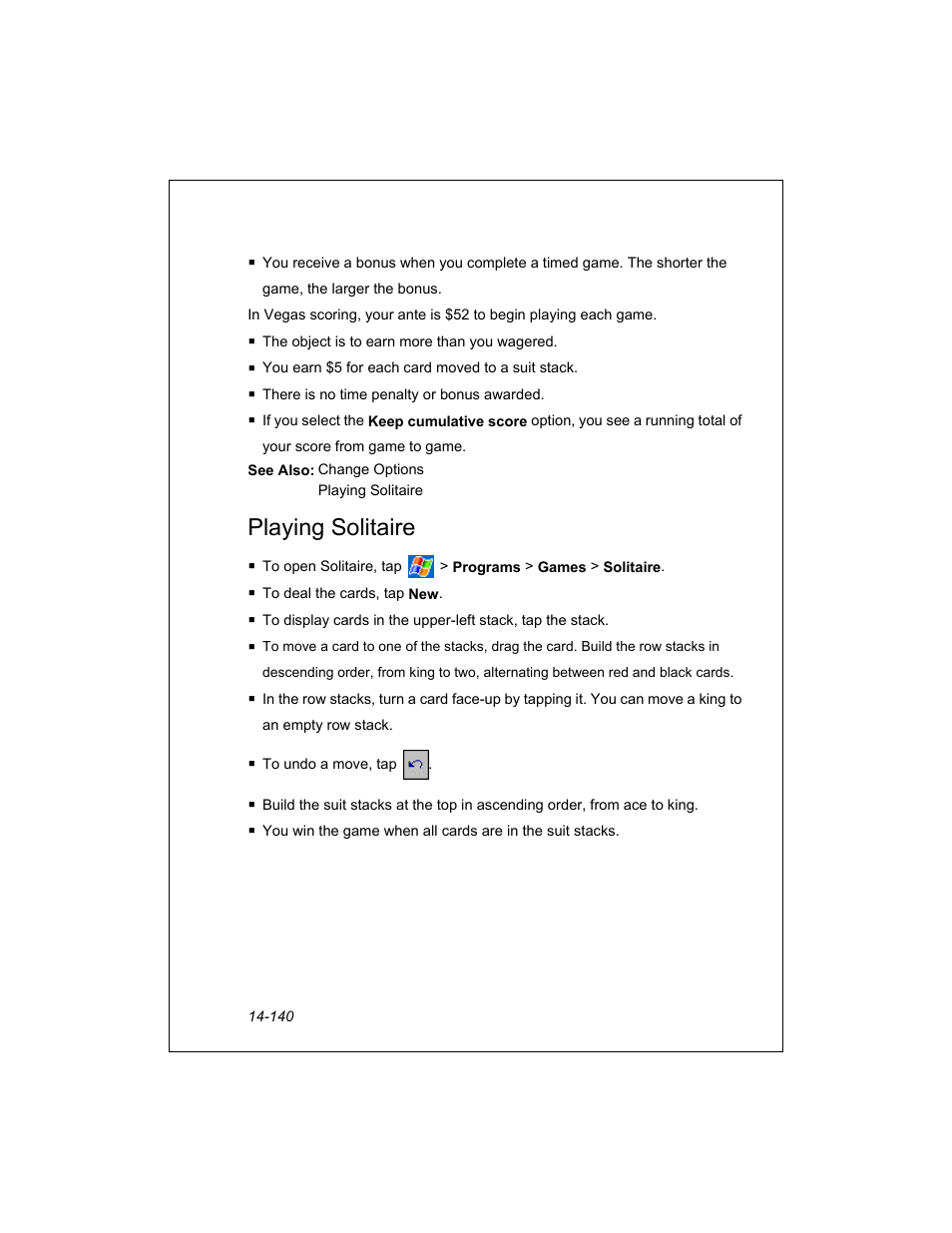 Playing solitaire | Unitech PA950 User Manual | Page 140 / 204