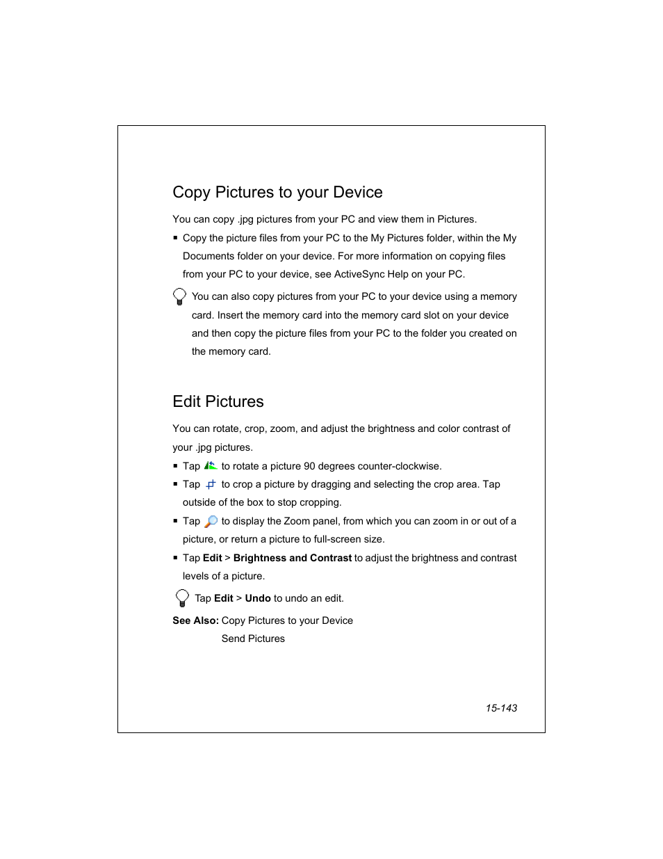 Copy pictures to your device, Edit pictures | Unitech PA950 User Manual | Page 143 / 204