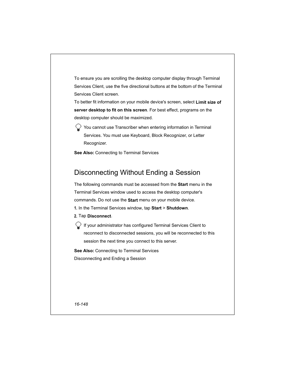Disconnecting without ending a session | Unitech PA950 User Manual | Page 148 / 204