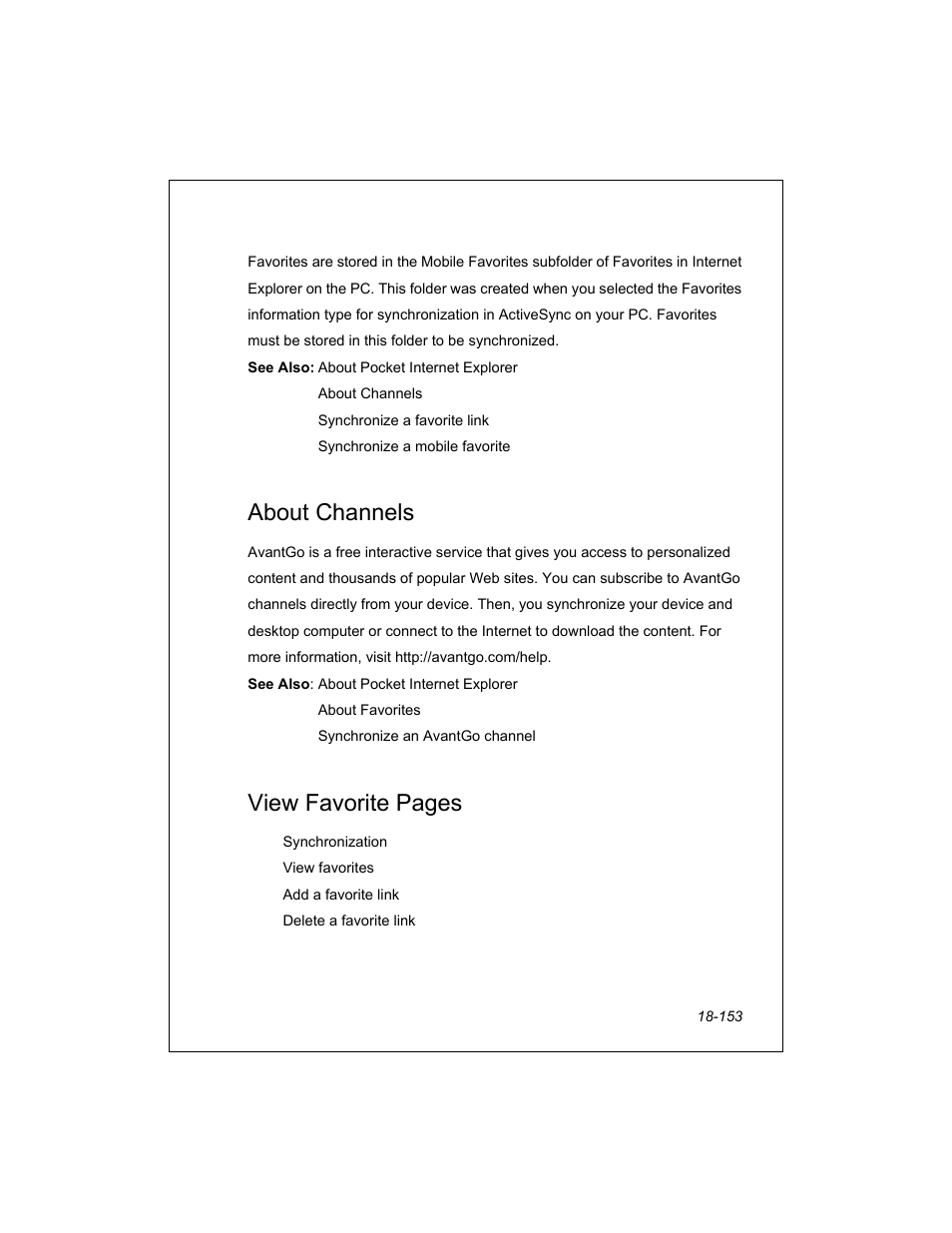 About channels, View favorite pages | Unitech PA950 User Manual | Page 153 / 204