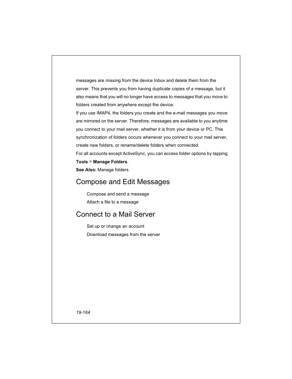 Compose and edit messages, Connect to a mail server | Unitech PA950 User Manual | Page 164 / 204