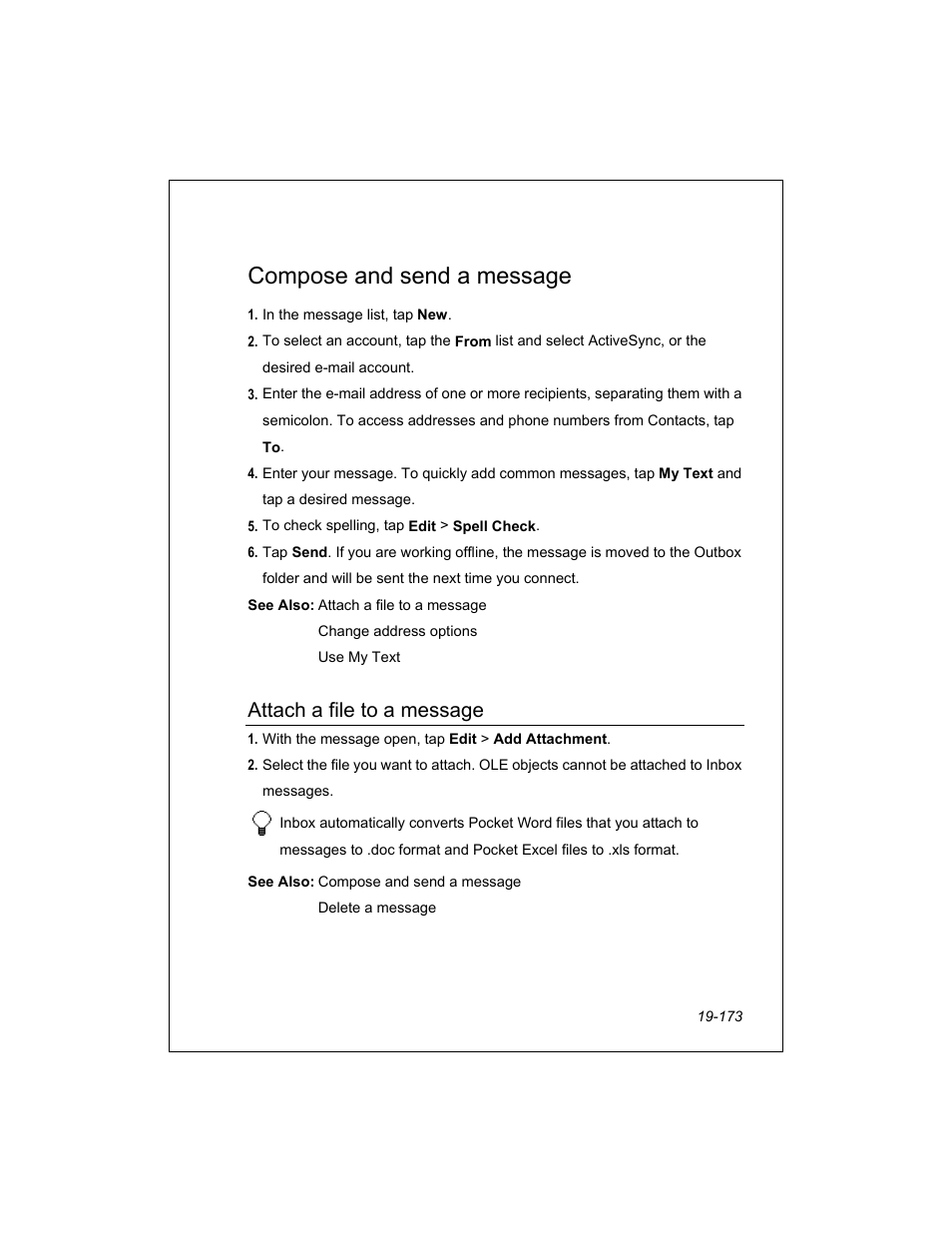 Compose and send a message, Attach a file to a message | Unitech PA950 User Manual | Page 173 / 204