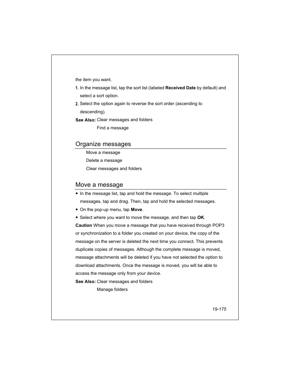 Organize messages, Move a message | Unitech PA950 User Manual | Page 175 / 204