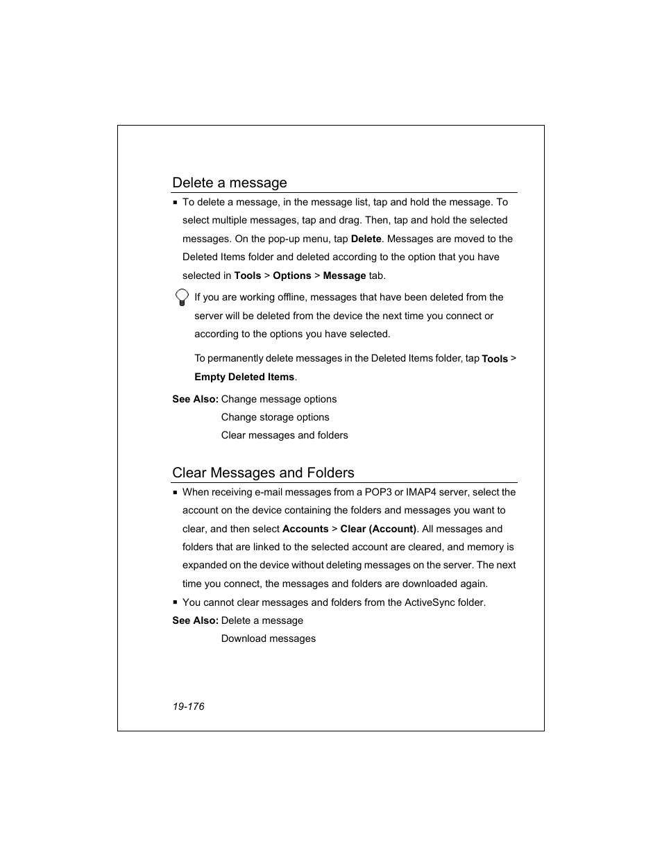 Delete a message, Clear messages and folders | Unitech PA950 User Manual | Page 176 / 204