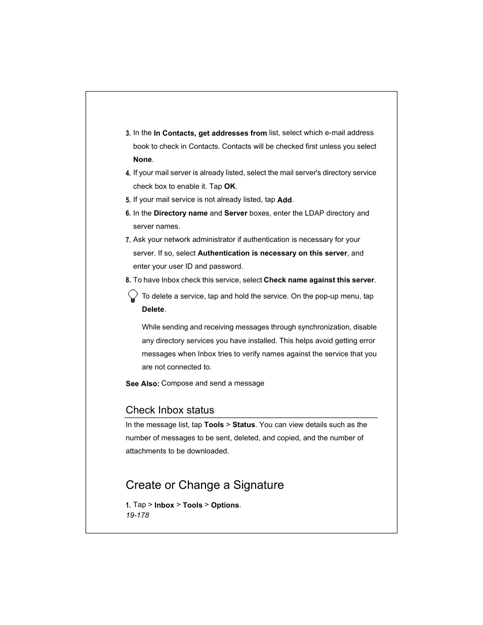 Create or change a signature, Check inbox status | Unitech PA950 User Manual | Page 178 / 204