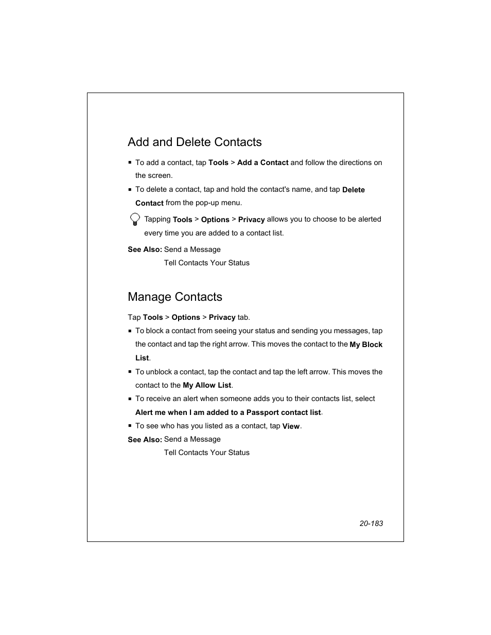 Add and delete contacts, Manage contacts | Unitech PA950 User Manual | Page 183 / 204