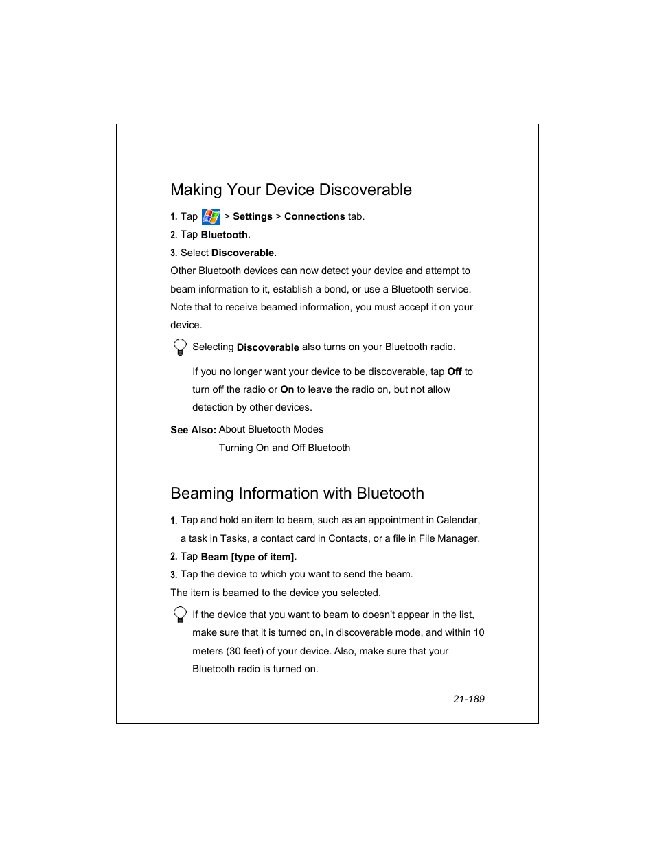 Making your device discoverable, Beaming information with bluetooth | Unitech PA950 User Manual | Page 189 / 204