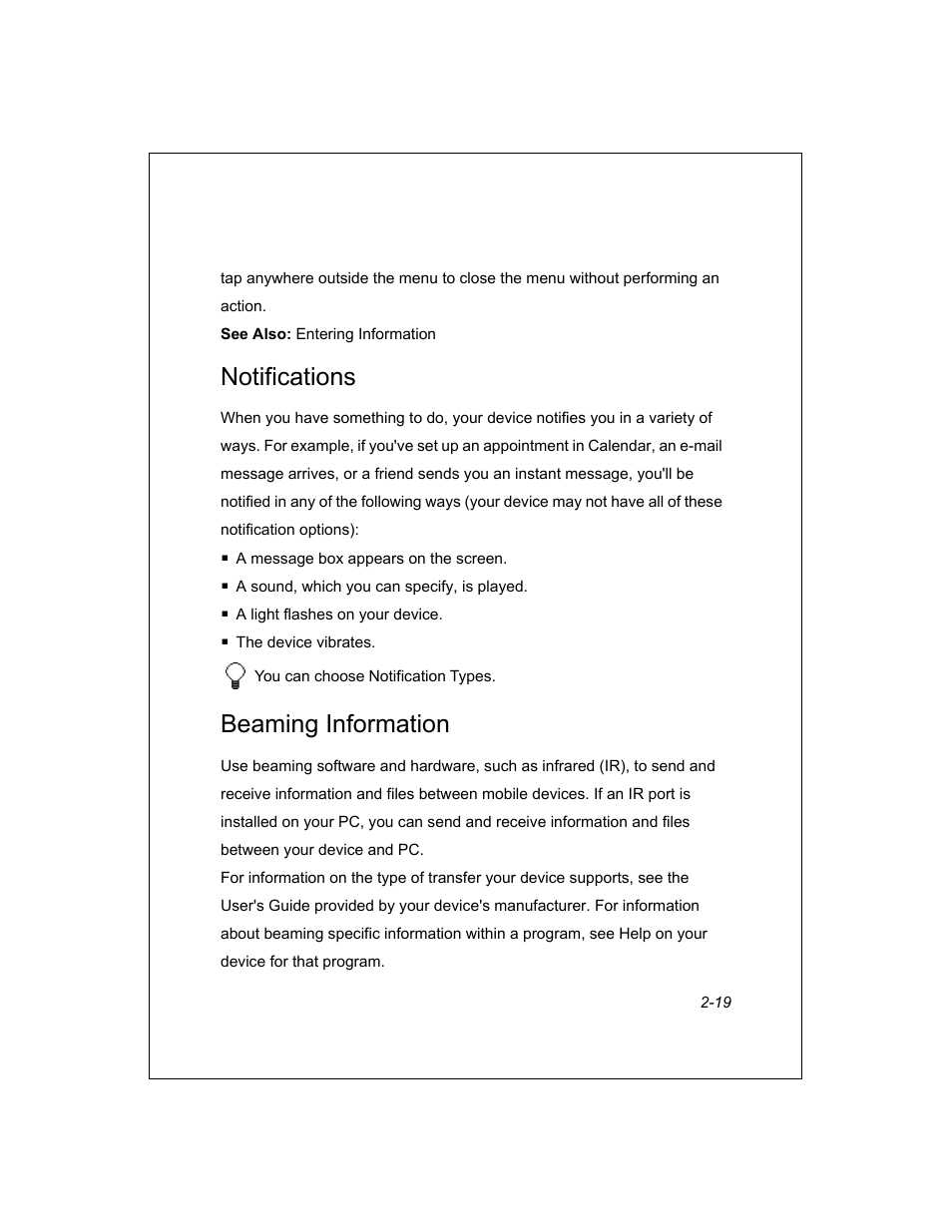 Notifications, Beaming information | Unitech PA950 User Manual | Page 19 / 204