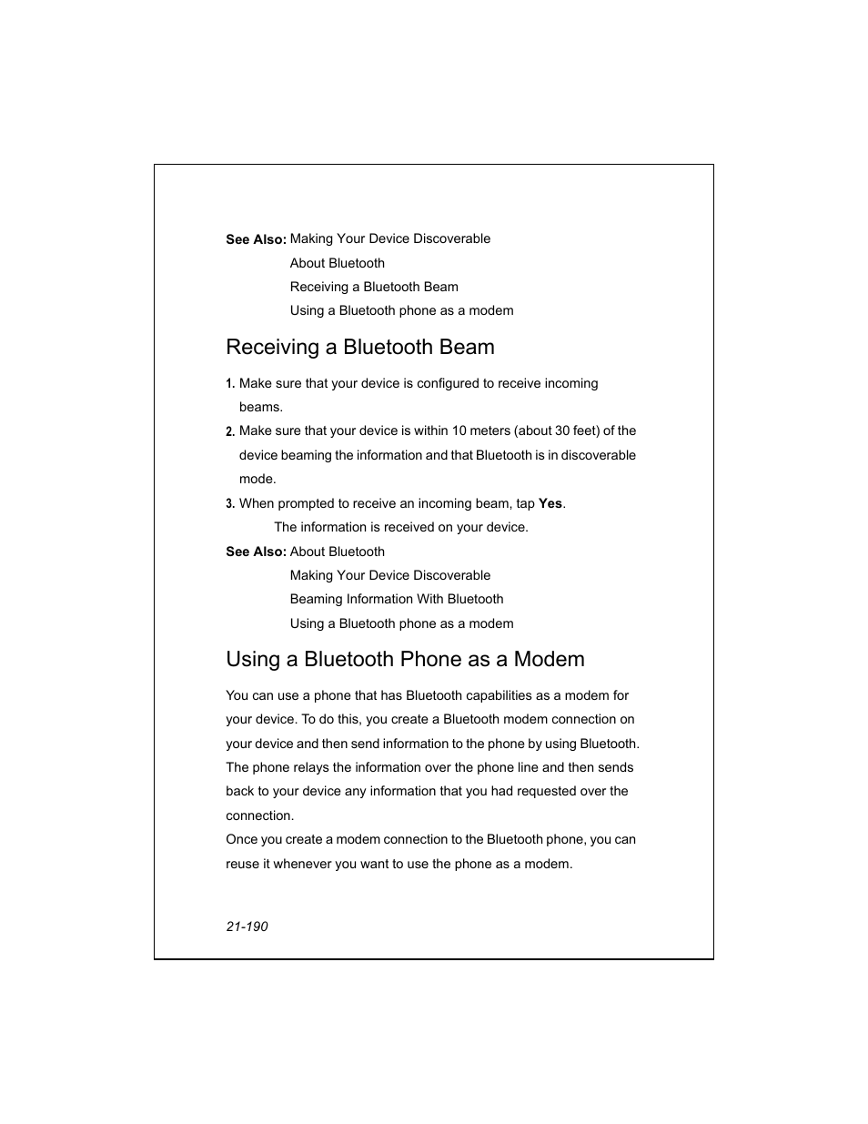 Receiving a bluetooth beam, Using a bluetooth phone as a modem | Unitech PA950 User Manual | Page 190 / 204