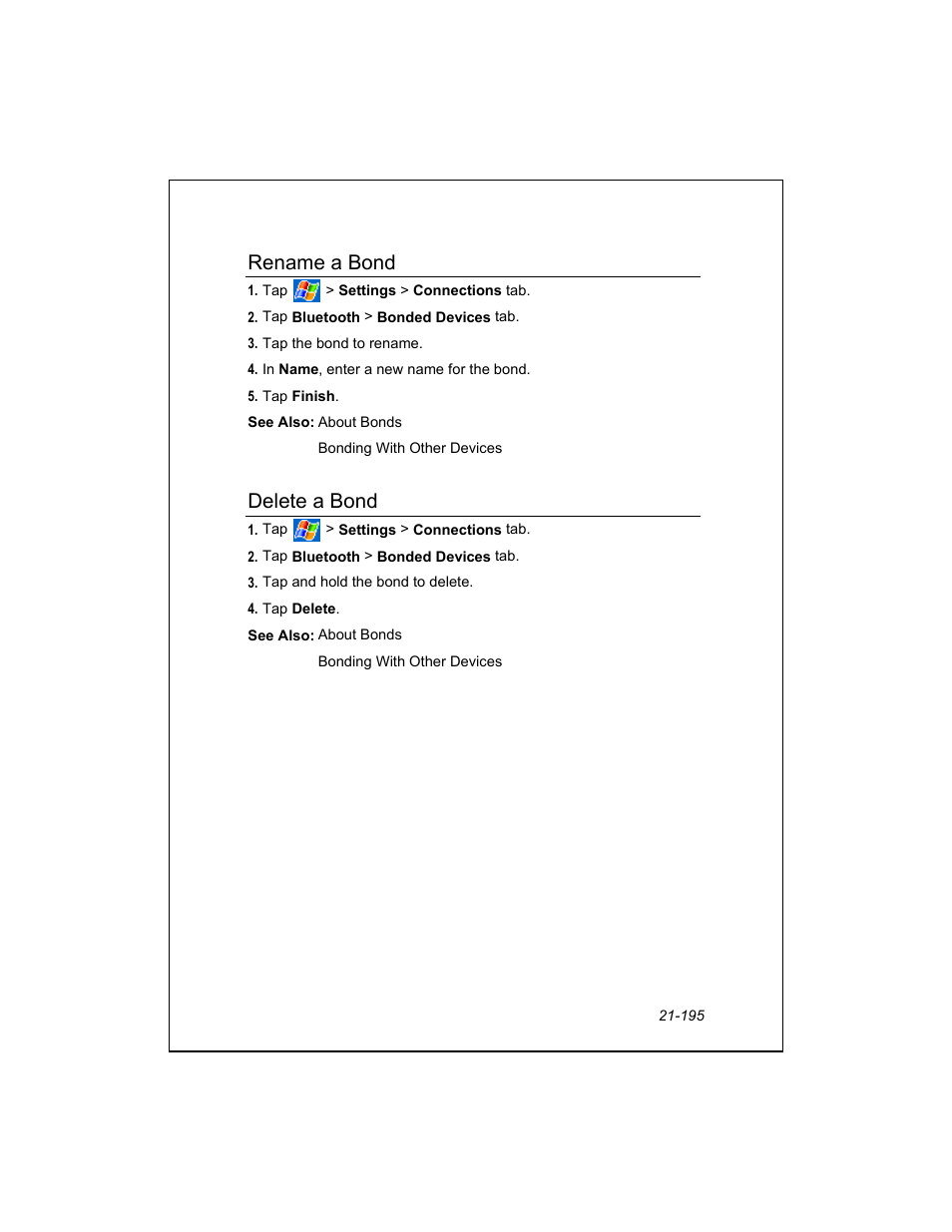 Rename a bond, Delete a bond | Unitech PA950 User Manual | Page 195 / 204