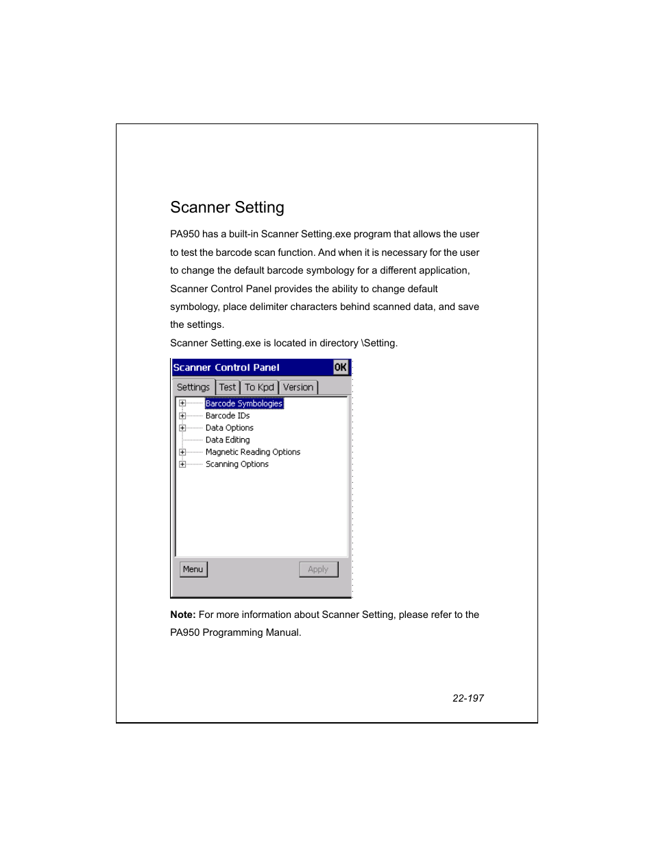 Scanner setting | Unitech PA950 User Manual | Page 197 / 204