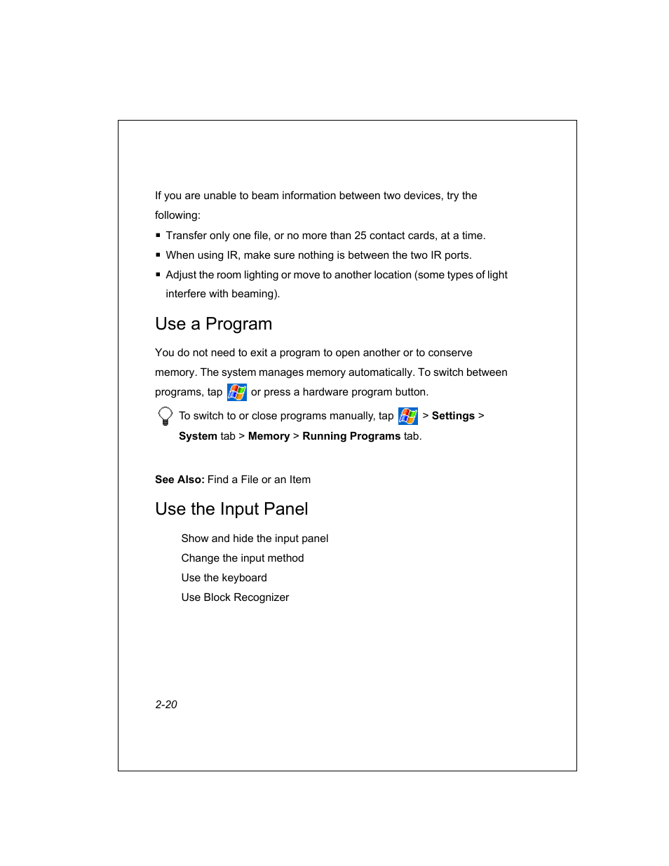 Use a program, Use the input panel | Unitech PA950 User Manual | Page 20 / 204